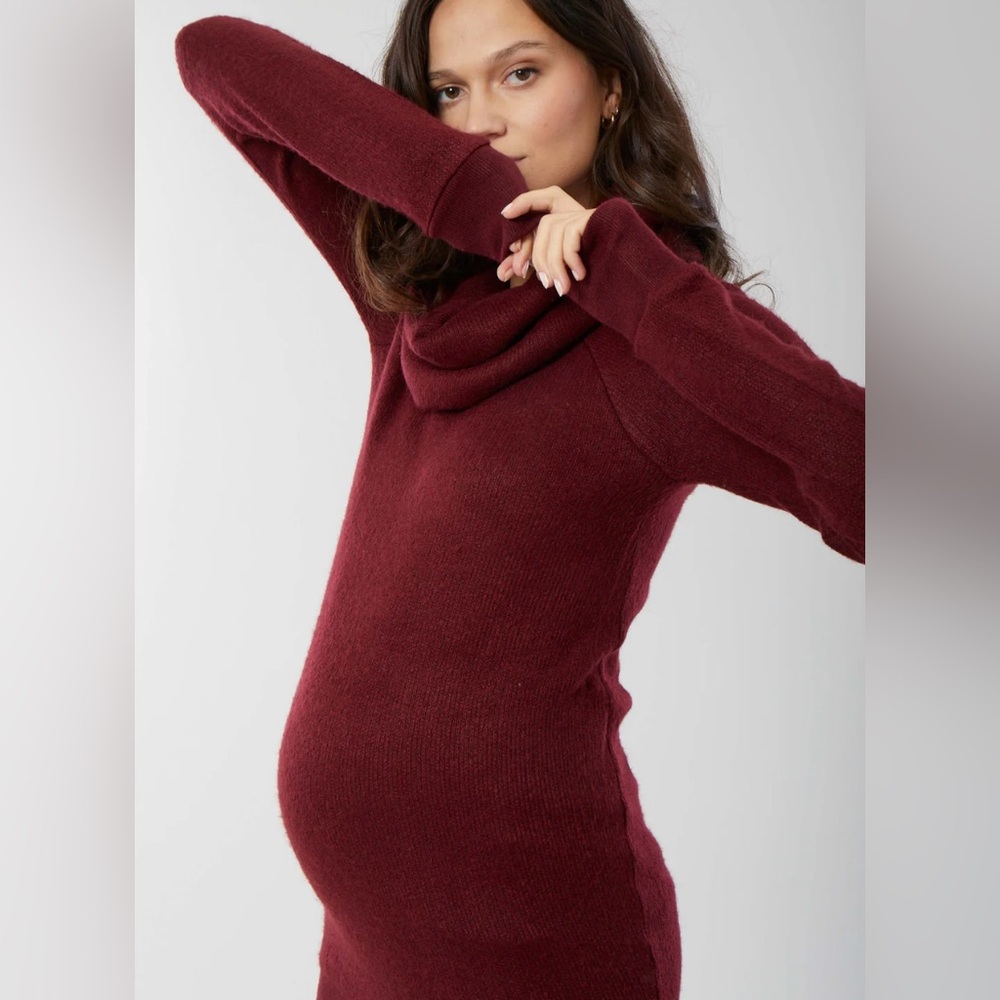 Maternity Long Sleeve Cowl Neck Top In Deep Burgundy / Maroon